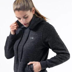OOfos Women's OOmy Knit Hoodie - Dark Charcoal Gray Heather 11 OOfos Women's OOmy Knit Hoodie - Dark Charcoal Gray Heather -Shoes Haven Sales Womens Hoodie