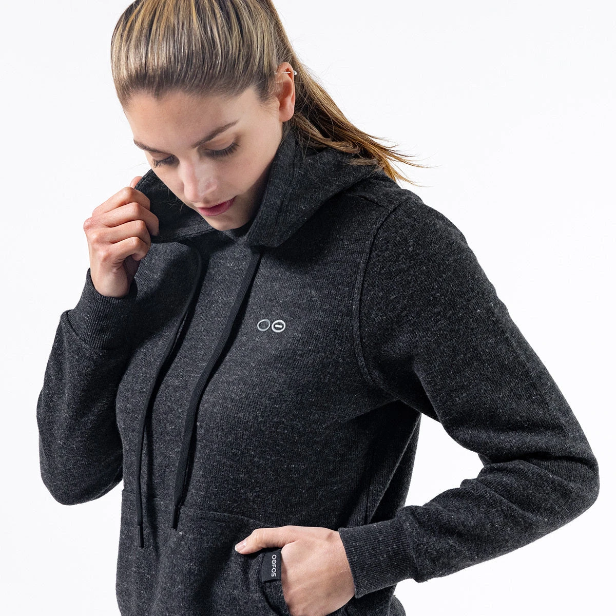 OOfos Women's OOmy Knit Hoodie - Dark Charcoal Gray Heather 6 OOfos Women's OOmy Knit Hoodie - Dark Charcoal Gray Heather - Image 4